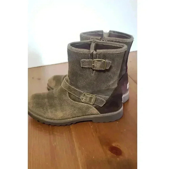 Ugg Harwell Bomber‎ suede buckle boots womens size 5 brown - Picture 1 of 6